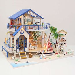 Model Building Kit Assembly Seaside Villa DIY Doll House Miniature Handmade 3D Puzzle Toy Home Creative Room Bedroom Decoration
