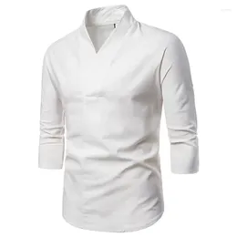 Men's Casual Shirts 2024 Summer Chinese Style Linen Shirt Fashionable Loose Solid Cotton Split Sleeve Hanfu Clothing