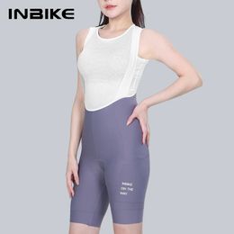 INBIKE Womens Cycling Bib Shorts Solid Colour Womens Gel Bib Cycling Shorts Long Cycling Riding Shorts with Side Pockets 240520