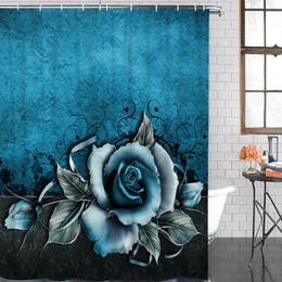 Shower Curtains Blue Vintage Flower European Classical Waterproof Curtain With Hook Bath Bathroom Decoration Accessories