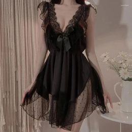 Women's Sleepwear Night Dress Women Sexy Lingerie Pajamas Summer Thin Lace Suspenders Nightdress V-Neck Fashion Pure Desire Wind Home Wear