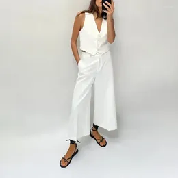 Women's Two Piece Pants Conjunto Femenino Summer Vest Sleeveless Cropped Tops White Pant Suit Sets Tank Inszartraf