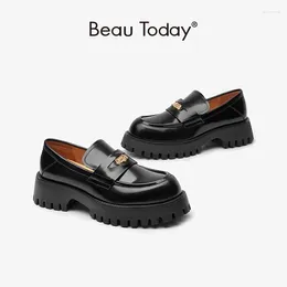 Casual Shoes BeauToday Platform Loafers Women Genuine Cow Leather Penny Flats Round Toe Slip On Female Chunky Handmade 26569