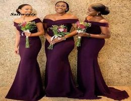 Regency African Off The Shoulder Satin Long Bridesmaid Dresses Ruched Sweep Train Wedding Guest Maid Of Honor Dresses6945363