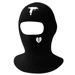 Berets 1 Hole Knitted Full Face Cover Ski Mask Embroidery Broken Heart Adult Winter Balaclava For Outdoors