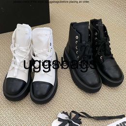 Chanells shoe channel shoes Designer interlocking C Gold Letter Boots ankle short Combat Boot women Low Heel lace up Platform Booties 23ss Luxury 2024 black cap toe pa