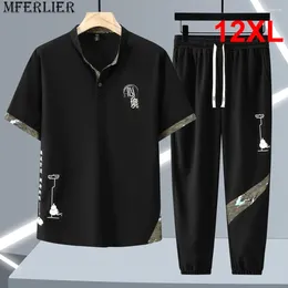 Men's Tracksuits Summer Plus Size 12XL Sets Fashion Casual Chinese Traditional Style T-shirts Pants Suits Male Big