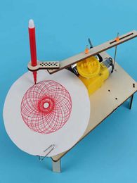 Other Toys DIY Childrens Creative Assembly Wooden Electric Plotter Kit Model Automatic Drawing Robot Science Physics Experiment Toy