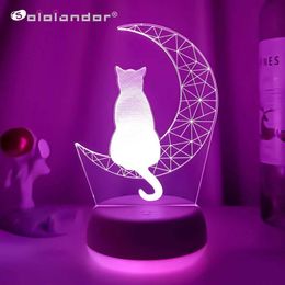 Lamps Shades Latest 3D Acrylic Led Night Light Moon Cat shaped Night Light Childrens Bedroom Night Light Home Decoration Table Light Gift Y240520F51L