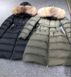 Women 100 Big Real Raccoon Fur Hooded Down Coat XLong Thick Warm Double Zipper Drawstring With Belt Slim Jacket Waterproof Parka3722634