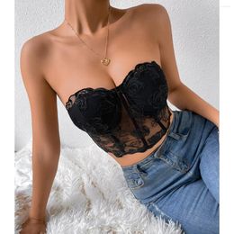 Women's Tanks Summer Lace Crop Tops Sexy Spaghetti Straps Camis Female See Through Corset Floral Surface Mesh Camisole Bra Top