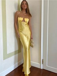 Women Celebrity Sexy Sleeveless Backless Yellow Black Shell Long Maxi Bandage Dress Elegant Evening Club Party 240513