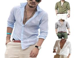 Mens Button Up Shirts Long Sleeve Beach Casual Cotton Summer Lightweight Tops Plain Fitted Soft Linen Breathable Men039s324i8442028644532