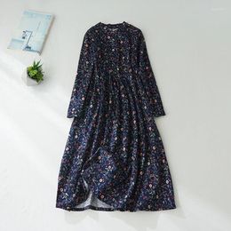 Casual Dresses Cotton Linen Floral Long-sleeved Dress Female Fall Korean Version Of The Retro Literary Loose Lacing Yankee Long Section Z578