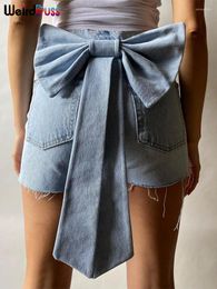 Women's Shorts Weird Puss Denim Woman Summer Sexy Bow Appliques Pockets Tassel Trim Wild Fashion Hipster Party Streetwear Skinny Bottoms