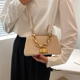 Shoulder Bags Summer Style Straw Tote Women's Handbag Small Flap Bag Ladies Metal Chain Crossbody Messenger Sac