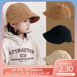 Baby Summer Hat Adjustable Large Brim Children Outdoor Sun Visors Cotton Solid Color Kids Peaked Cap Boy Girl Bonnet L2405