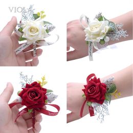 Brooches Wedding Rose Fabric Imitation Wrist Flower Men Groom Suit Pin Dinner Party Red Pink White Corsage Gift Accessory