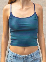 Women's Tanks Camisole Tops Contrast Trim Spaghetti Strap U Neck Show Navel Slim Tank Casual Summer Vest Streetwear