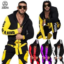 ZOGAA Hip Hop Mens Cool Hoodies Set 2 Piece Sweatsuit Hooded Jacket and Pants Jogging Suit Tracksuits 240516