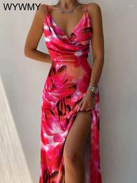 Casual Dresses WYWMY Sexy High Split Up Long Dress Women Summer Print Party Sleeveless V Neck Elegant For 2024 Evening Robe