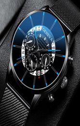 Wristwatches 2021 Man Watch Geneva Black Steel Mesh Band Calendar Quartz Men Sports Watches Reloj Hombre Relogio Masculino6079285