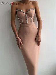 Casual Dresses Y2K Women's Diamonds Strapless Dress Solid Color Backless Slim Fit Female Elegant Sexy Evening Party 2024 Summer