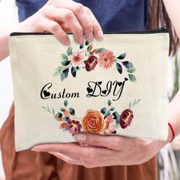 Storage Bags Personalised Custom DIY Wedding Party Canvas Makeup Cosmetic Zipper Pouch Unique Bridal Gifts 2024