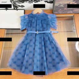Top kids designer clothes Lapel design girls Mesh dress with belt Baby Summer sleeveless design Elegant Skirt new product