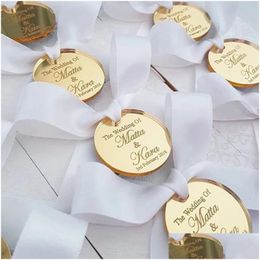 Other Event & Party Supplies 50Personalized Tag Engraved Table Card Mirror Acrylic Round Coin Decor Circle Favour Wedding Engagement Br Dhoyo