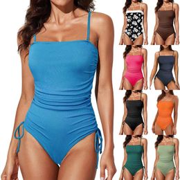 Women's Swimwear Busty Bikini Summer Solid Color One Swimsuit Slim Fit And Simple Basic Flower