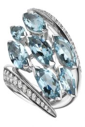 Wedding Rings Trendy Charm Female Light Blue Marquise Shiny CZ Elegant Lady Accessories For Party Delicate Gift Statement Jewelry5587677