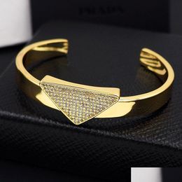 Bangle Titanium Steel Jewellery Letter Metal Triangle Fl Diamond Cuff Bracelets Couple Classic Bangles For Women Men Female Drop Deliver Otftp