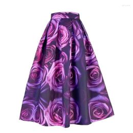 Skirts Vintage Style Elegant High Waist Long White Pleated Skirt For Women Aesthetic Purple Rose Floral Spring Summer Outfit 2024