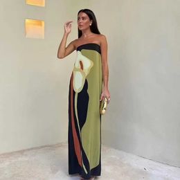 Basic Casual Dresses Strapless Holiday Dress Women Fashion Print Casual Loose Long Dresses Summer Elegant Sleeveless Bohemia Beach Tube Dress 2024 J240516