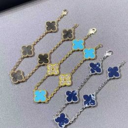 Noble and elegant Vaned bracelet popular gift choice V-gold new Stone five flower blue clover necklace for women with original logo box