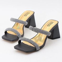 Slippers Summer Women Shoes Outdoor High Heels Sexy Rhinestones Personality Peep Toe Plus Size 42 Ket26