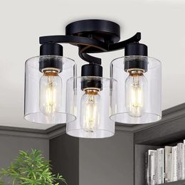 Ceiling Lights Black Light Fixture 3 Flush Mount Ceilinglight Industrial Lamp With Clear Glass Shades (3-Light)