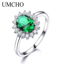 UMCHO Nano Russian Emerald 925 Sterling Silver Vintage Engagement Party Gift Rings For Women Whole Fine Jewellery Y18926064825577