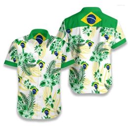 Men's Casual Shirts Brazil Flag 3d Brazilian National Emblem Print Shirt Men Printed Short Sleeve Summer Beach Blouse