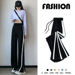 Women's Pants Autumn Winter Loose Sports Female Women Casual Straight-Leg High Waist Drape Side Striped Suit Wide Leg