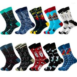 Women Socks Hip-Hop Funny Unisex Colourful Happy Chess Stamps Beer Pocket Watch Geometric Formula Cotton Sox For Men And