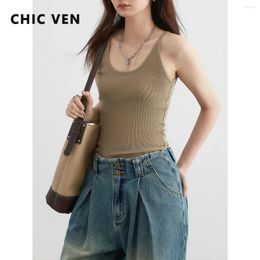 Women's Tanks CHIC VEN Women Solid U-neck Slim Fit Camisole Vest Female Short Top Basic Woman Underwear Spring Summer 2024