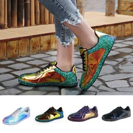 Fitness Shoes Women's Fashion Colorful Series Sneakers Cool Wild Reflective Mixed Colors Lace-up Cover Heel Bling Breathable