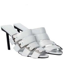 women Ladies 2024 Genuine real leather high heels summer Casual sandals Flip-flops buckle wedding dress Gladiator sexy shoes white colour 083