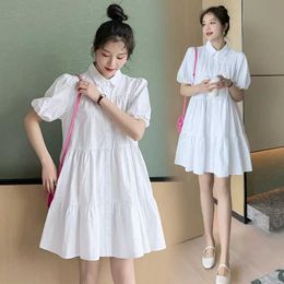 Maternity Dresses Pregnant womens summer lotion shirt puff sleeve plus size womens fashionable loose pregnant womens breast enhancement dress d240520