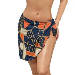 Vintage Geometric Chiffon Beach Bikini Cover Up Colorful Print Wrap Skirts Summer Sexy Cover-Ups Custom Beachwear