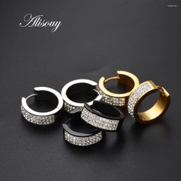 Hoop Earrings Alisouy 2 PC Punk Men Women Stainless Steel With Crystal CZ Gold Color Round Huggie 6 7 9 16