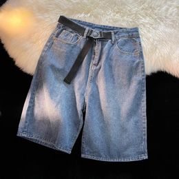 Men's Jeans 2024 Summer Korean Loose Straight Short Male Fashion Casual Knee Length Pant Men Streetwear Denim Shorts F22