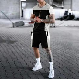 Men's Tracksuits Summer Casual T-Shirt Set Striped 3D Printed Short Sleeve Shorts 2 Piece Oversized Beach Sports Suit